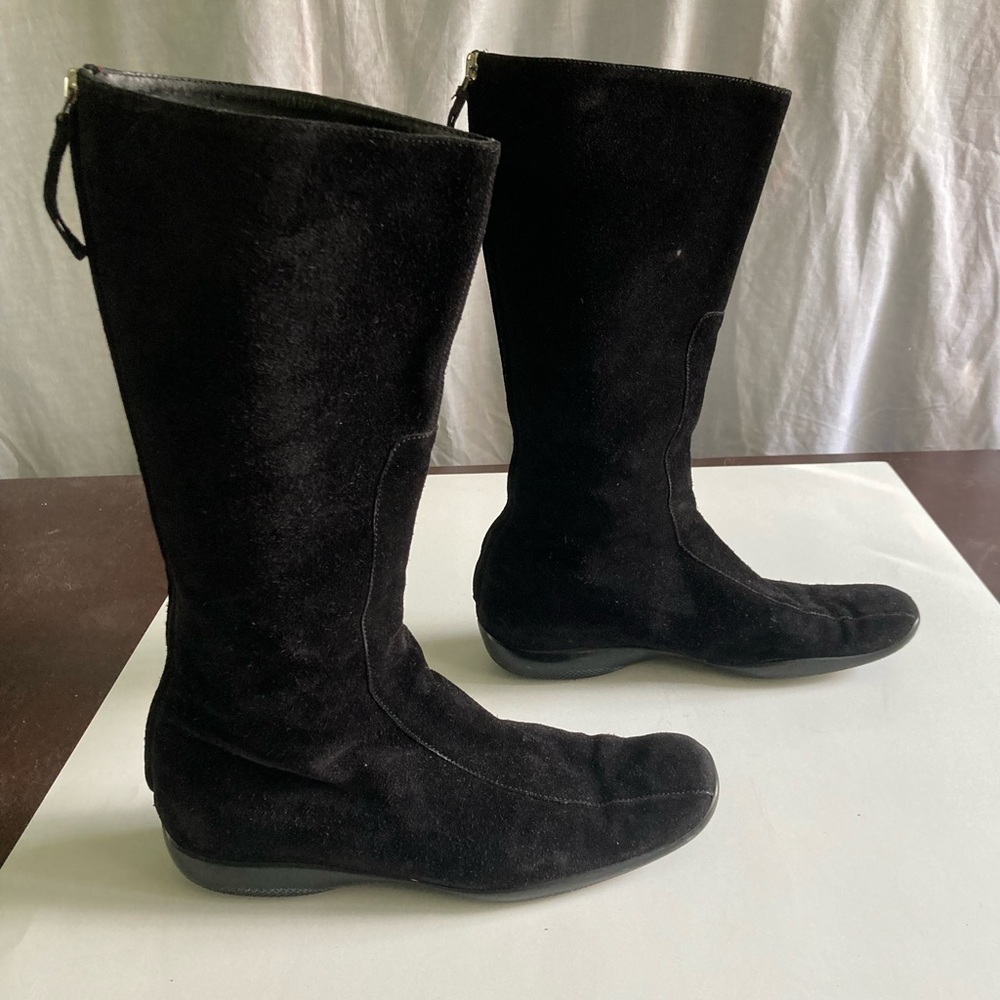 Prada Black Suede Leather Designer Riding Boots Size IT 38 US 7.5 to 8 - Picture 2 of 7